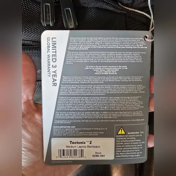 Samsonite Tectonic 2 Medium Laptop Backpack NWT - Picture 10 of 10